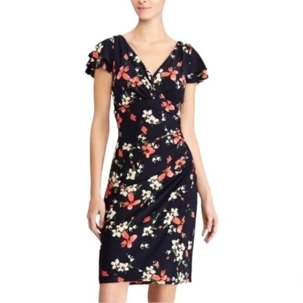 Lauren Ralph Lauren Floral Midi Dress Size 6 Wedding Guest Party‎ Event V-neck